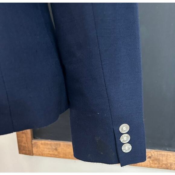 Vintage AJ Friends Double Breasted Blazer M Navy Tailored Office Career Power - Picture 8 of 12